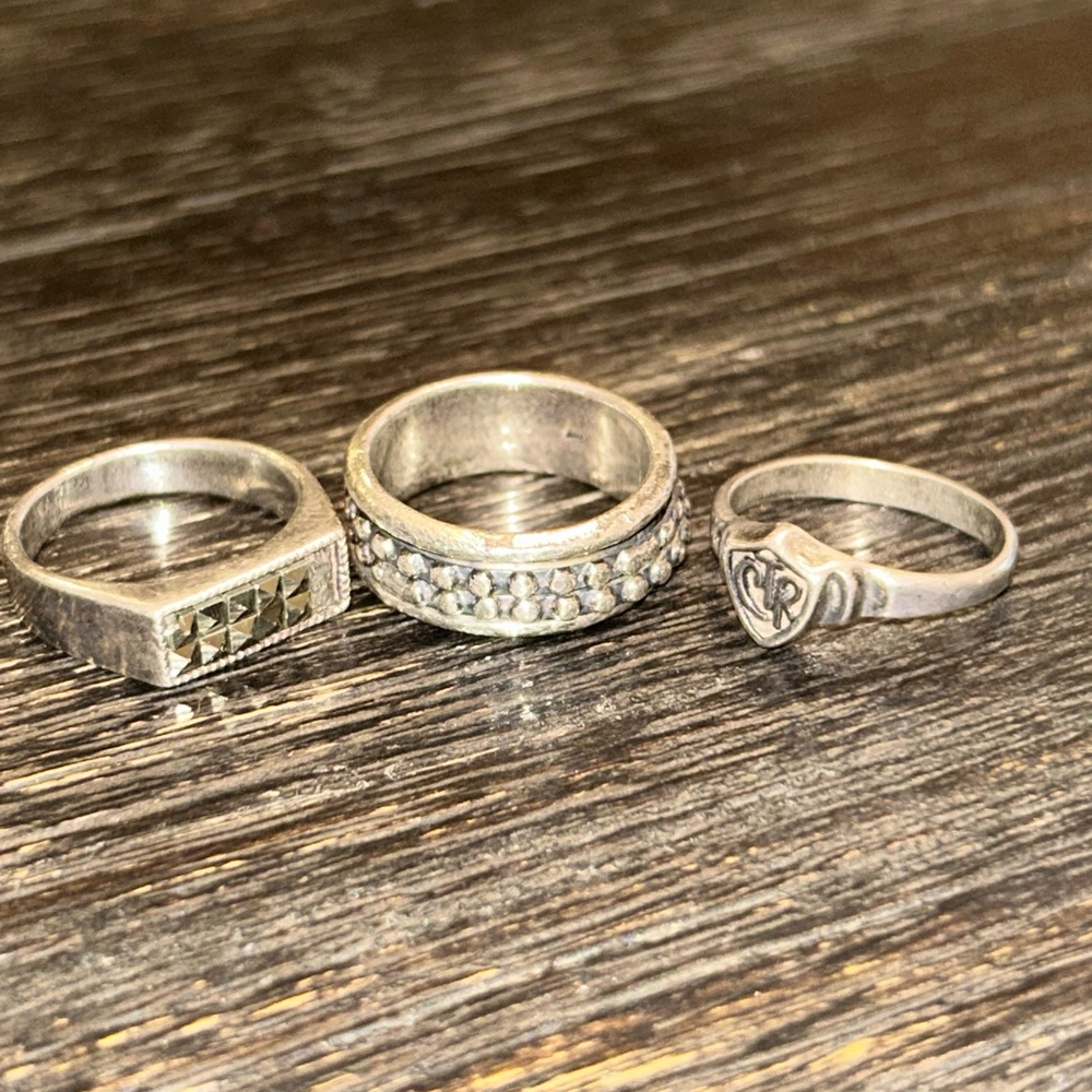 Silver and Black Rings Set of Three. Tested, see pics for sizes